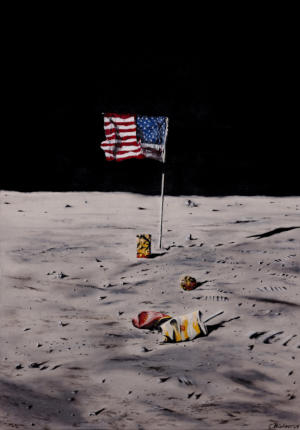 McFlag, To The Moon And Beyond, oil on canvas 70 x 100 cm |  Carlo Bchner