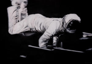 Astronaut At The Piano, To The Moon And Beyond, oil on canvas 100 x 70 cm |  Carlo Bchner